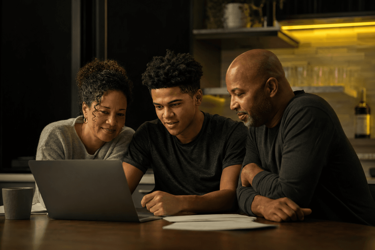 A student-athlete reviewing their plan with their family at home